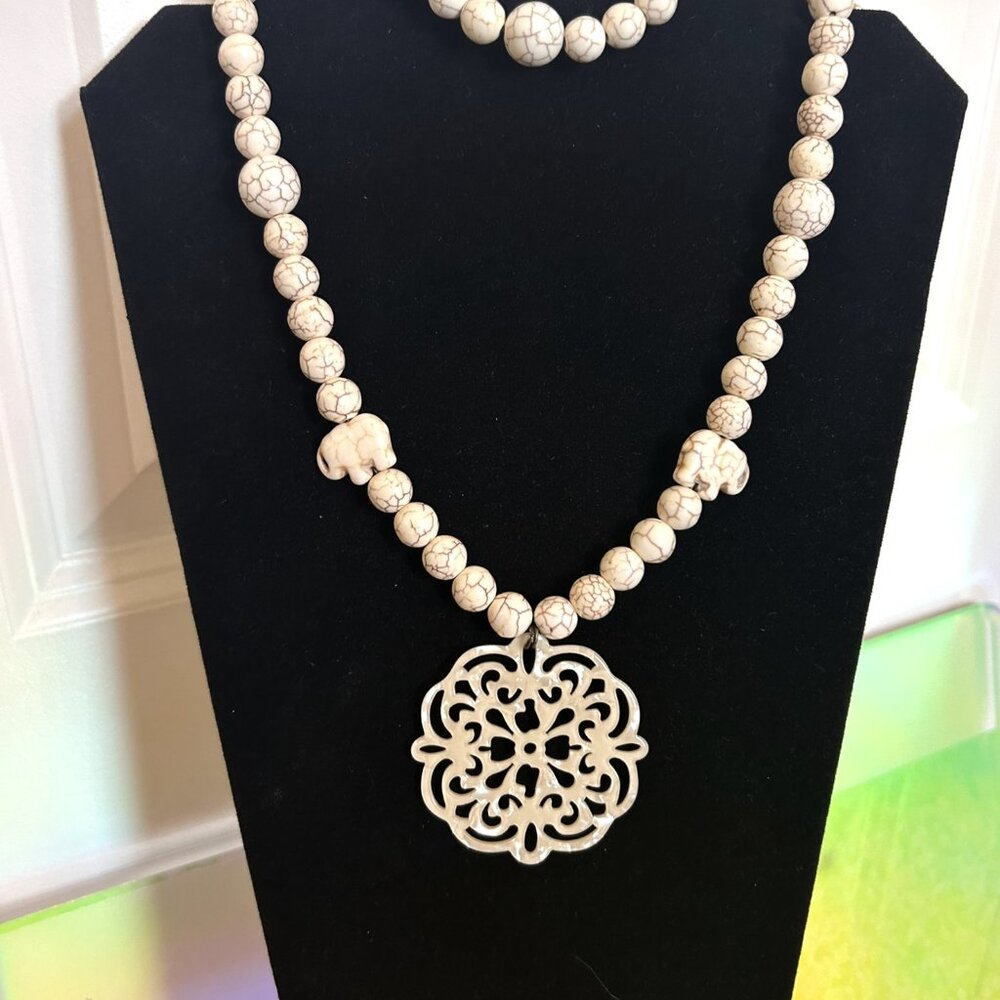 Filigree Pendant & Magnesite Elephant Beads